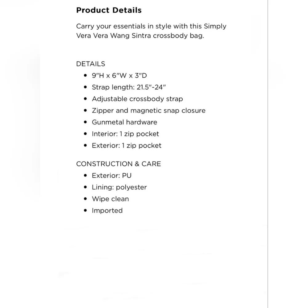 Vera Wang Faux Leather crossbody purse - Picture 8 of 8